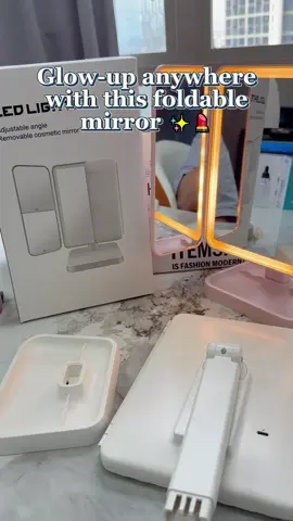 Portable Makeup Mirror Foldable LED Pocket Mirror USB Rechargeable 2X Magnifying Round Mini Mirror#mirror #makeupmirror #ledmirror #Home #beauty 