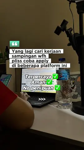 List platform buat cari side jobs WFH 👇🏻 - Upwork Platform freelance global yang menyediakan berbagai pekerjaan lepas, mulai dari penulisan, desain, pengembangan web, pemasaran, dan lain-lain. - Freelancer Platform untuk mengajukan penawaran pada proyek lepas di berbagai bidang seperti teknologi, desain, penulisan, dll. - Fiverr Platform di mana kamu bisa menawarkan jasa dengan harga yang sudah ditentukan. Cocok untuk pekerjaan seperti desain grafis, penulisan, dan editing video. - LinkedIn Platform profesional yang memungkinkan kamu mencari pekerjaan lepas atau remote melalui fitur “Jobs”. Banyak perusahaan besar memposting lowongan di sini. - Sribulancer Platform freelance lokal di Indonesia yang menyediakan pekerjaan lepas di berbagai bidang seperti penulisan, desain, penerjemahan, hingga pengembangan aplikasi. - Projects.co.id Situs freelance Indonesia yang memungkinkan kamu untuk menawarkan jasa dan juga mengambil proyek pekerjaan lepas. - Jobstreet Salah satu situs lowongan pekerjaan terkemuka di Asia Tenggara, termasuk untuk pekerjaan remote di Indonesia. - Glints Platform pencarian kerja untuk wilayah Asia Tenggara yang juga memuat lowongan pekerjaan remote maupun freelance. Gas coba apply guyss🙌🏻 semoga dapet hasil yang diharapkan🤗 #SelfImprovement #infoloker #infojob #loker