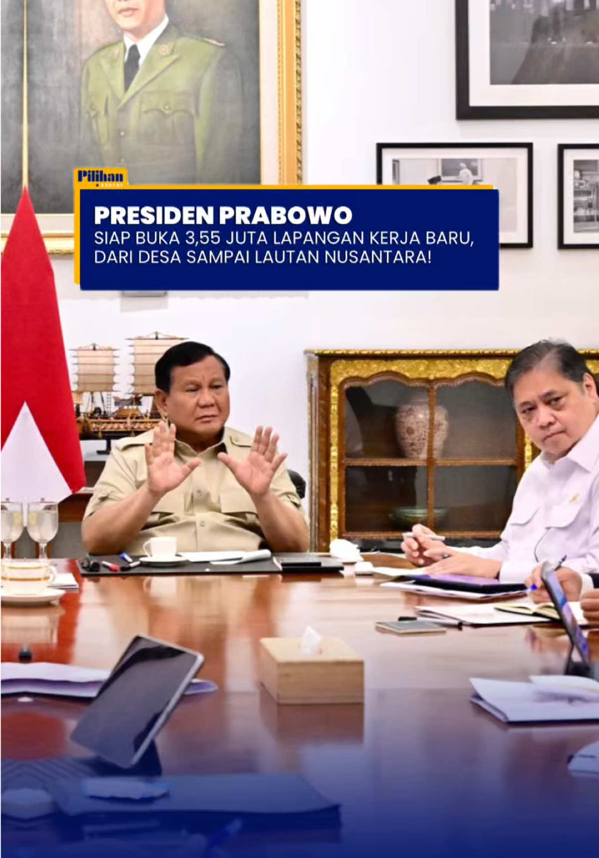 📢 Kabar Baik dari Istana Negara! Presiden Prabowo bersama Menko Perekonomian Airlangga Hartarto resmi meluncurkan paket ekonomi yang diproyeksikan menciptakan 3,55 juta lapangan kerja baru. Lima program unggulan ini meliputi: ✅ Koperasi Merah Putih di desa & kelurahan ✅ Kampung Nelayan Merah Putih ✅ Revitalisasi tambak Pantura ✅ Modernisasi kapal nelayan ✅ Perkebunan rakyat hampir 900 ribu hektare Fokusnya jelas: membuka peluang kerja luas untuk rakyat, dari petani, nelayan, hingga warga desa. Pemerintah menegaskan, ini adalah langkah nyata menuju pemerataan ekonomi dan kesejahteraan masyarakat. #prabowo #airlanggahartarto #lapangankerja #BeritaEkonomi 