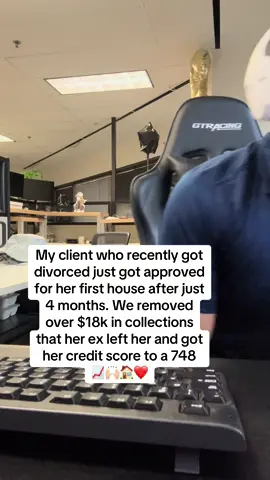 My client who recently got divorced just got approved for her first house after just 4 months. We removed over $18k in collections that her ex left her and got her credit score to a 748 🙌🏼📈🏠❤️ #credit #fixmycredit #firsttimehomebuyer #creditscoretips #creditrepairservices 