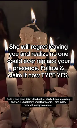 Follow and send this video back or dm to book a reading section, Exback love spell that works, Third-party removal, energy cleanse.   #loveaffirmations #getyourexback #energyshift #manifestation #healinglove 