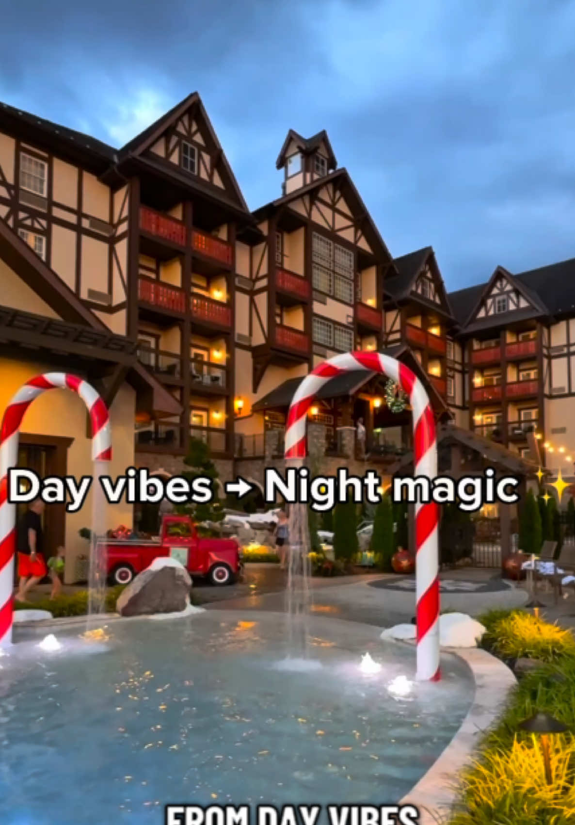 We loved the pool at @The Inn at Christmas Place but at night, it’s absolutely magical. 🎄✨🌙 #travellingwithkids #pigeonforge #hotelstay #christmas #familyadventures 