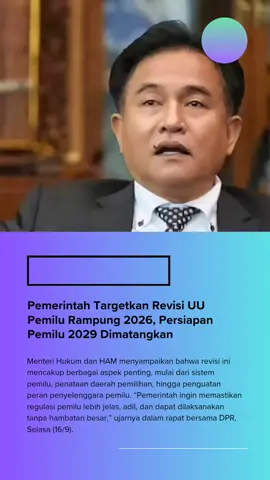 Pemerintah Targetkan Revisi UU Pemilu Rampung 2026, Persiapan Pemilu 2029 Dimatangkan Mypost.id, Jakarta - Pemerintah menegaskan komitmennya untuk menyelesaikan Revisi Undang-Undang Pemilu pada tahun 2026. Langkah ini dinilai krusial agar Komisi Pemilihan Umum (KPU) memiliki waktu yang cukup untuk melakukan persiapan teknis maupun regulasi menjelang Pemilu 2029. Menteri Hukum dan HAM menyampaikan bahwa revisi ini mencakup berbagai aspek penting, mulai dari sistem pemilu, penataan daerah pemilihan, hingga penguatan peran penyelenggara pemilu. “Pemerintah ingin memastikan regulasi pemilu lebih jelas, adil, dan dapat dilaksanakan tanpa hambatan besar,” ujarnya dalam rapat bersama DPR, Selasa (16/9). KPU sebelumnya telah mengingatkan pemerintah dan DPR bahwa keterlambatan revisi UU bisa berdampak pada kesiapan teknis penyelenggaraan pemilu. Dengan target penyelesaian tahun 2026, KPU diyakini memiliki ruang waktu tiga tahun untuk melakukan simulasi, pelatihan, serta penyempurnaan sistem teknologi pemilu. Sejumlah kalangan menilai, revisi UU Pemilu ini juga menjadi momentum untuk memperbaiki kelemahan pada pemilu sebelumnya, termasuk isu daftar pemilih tetap (DPT), transparansi penghitungan suara, dan pengawasan dana kampanye. Dengan target ambisius ini, publik menunggu apakah DPR dan pemerintah dapat bergerak cepat menyelesaikan pembahasan RUU Pemilu, sehingga penyelenggaraan pesta demokrasi terbesar di Indonesia bisa berjalan lebih matang dan transparan. #menkumham #pemilu #pemilu2024 #yusrilihzamahendra #gibran 