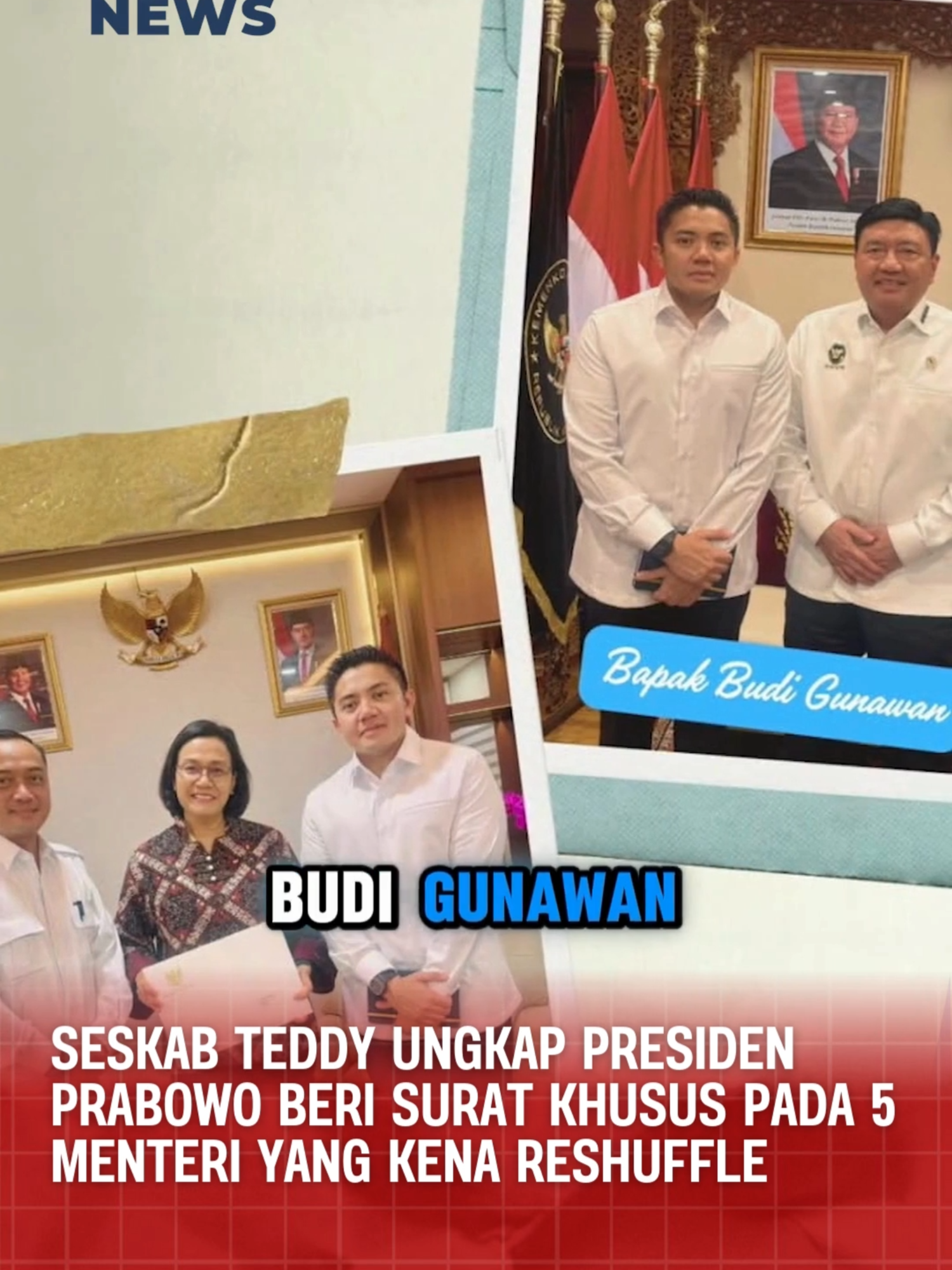 Presiden Prabowo Subianto memberikan surat ucapan terima kasih secara pribadi kepada lima menteri yang terkena reshuffle kabinet pada 8 September 2025 lalu. #ReshuffleKabinet #PrabowoSubianto #KabarPolitik #SeskabTeddy #SuratKhusus #PemerintahanBaru #KabinetPrabowo #BeritaNasional #DinamikaPolitik #Menteri