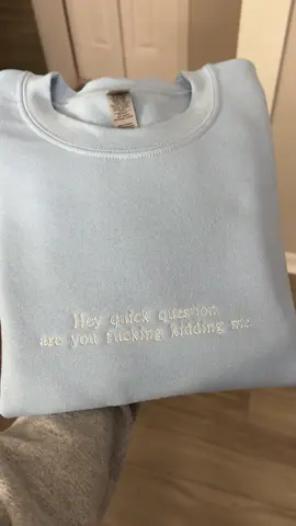 The most relatable sweatshirt  #embroideredcrewneck #embroideredsweatshirt #funnysweatshirt #heyquickquestion #relatable 