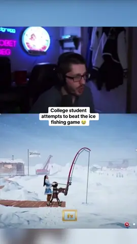 College student attempts to beat the ice fishing game 😭 #kickstreaming