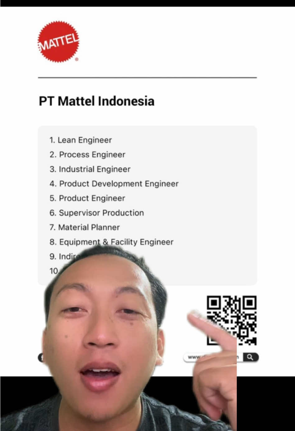 Lowongan Kerja PT Mattel Indonesia 1. Lean Engineer 2. Process Engineer 3. Industrial Engineer 4. Product Development Engineer 5. Product Engineer 6. Supervisor Production 7. Material Planner 8. Equipment & Facility Engineer 9. Indirect Buyer 10. Teknisi Lihat detail: https://www.disnakerja.com/pt-mattel-indonesia/ #infoloker #carikerja #lowongankerja #loker2025 #lokerterbaru 