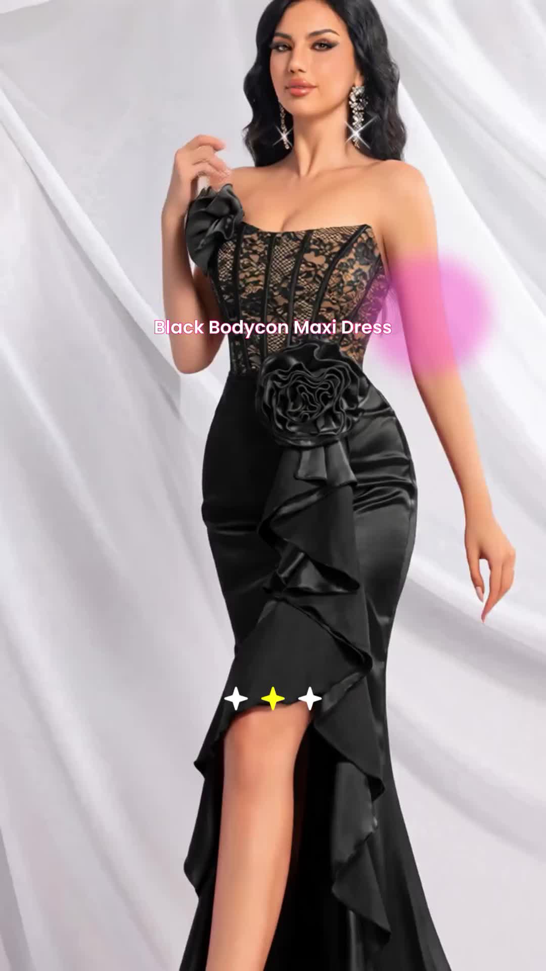 Mermaid Wedding Wrap Hip Lace High Slit Satin Bridesmaid Bandeau Dress Curvy Bodycon Is Suitable For Prom Dinner Party Wedding Guests Maxi Black 
