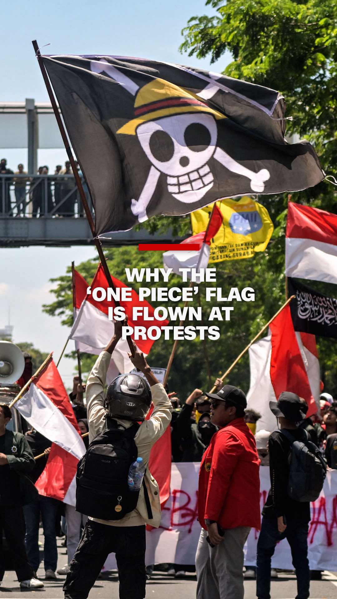 From Nepal to Indonesia, protestors are waving the pirate flag from “One Piece”, the best-selling Japanese manga. CNN's Hanako Montgomery explains why it's become a global banner of anger and defiance. #news #onepiece #indonesia #nepal #philippines