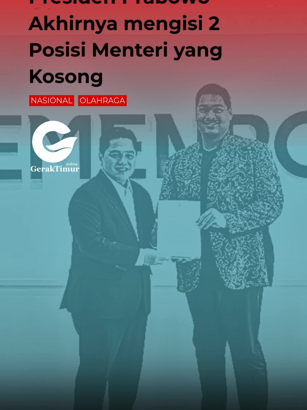 Erick Thohir resmi jadi Menpora! Dari mengelola BUMN hingga PSSI,  kini dia hadapi tantangan baru memajukan olahraga Indonesia.  Simak selengkapnya! 🏆 #ErickThohir #Menpora #PSSI #Reshuffle #BERITATERKINI #GerakNasional