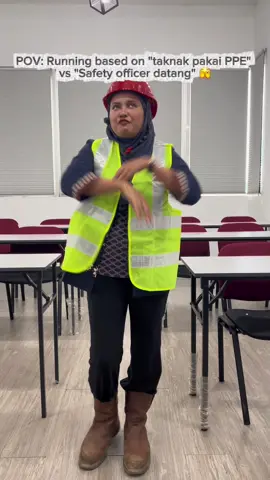 Plot twist: staff malas pakai PPE, tapi bila nampak safety officer terus jadi model ching ching😜💃🏻🦺 #trending #safety #workplacesafety #careeradvice #safetytips 