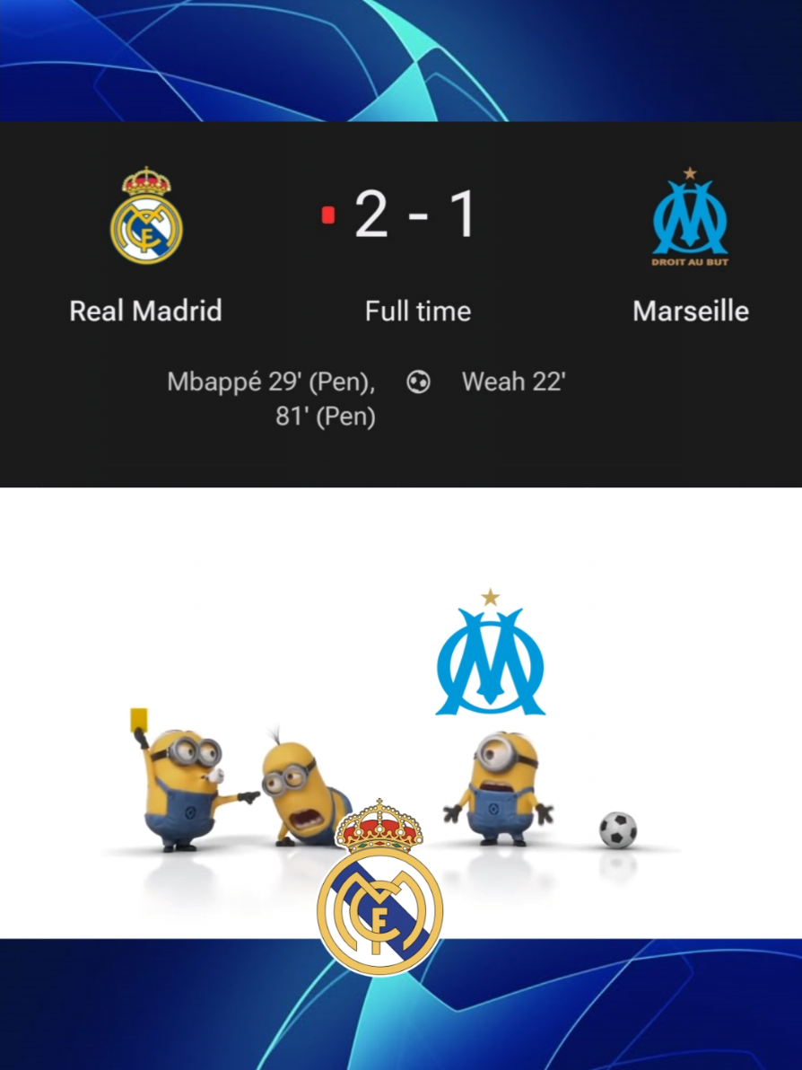 Real Madrid 2-1 Marseille | 2 penalty VARdrid 👀 #ucl #realmadridfc #marseille #footballmemes #fyp 