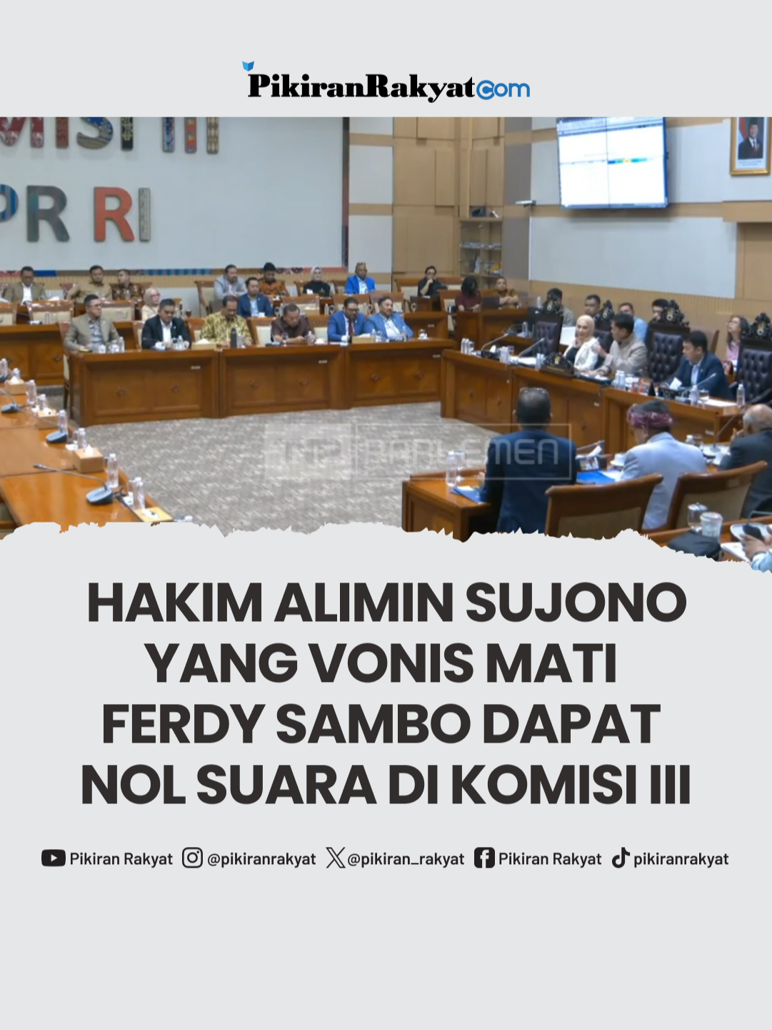 Hakim Alimin Ribut Sujono, yang dikenal publik karena menjatuhkan vonis hukuman mati kepada Ferdy Sambo, gagal melangkah dalam proses pemilihan calon hakim agung dan hakim ad hoc HAM di Mahkamah Agung (MA) tahun 2025. Dalam rapat pleno Komisi III DPR RI yang digelar pada Selasa (16/9/2025), Alimin Ribut Sujono mendapatkan nol suara dari anggota Komisi III. Keputusan rapat pleno ini hanya menetapkan 10 dari 16 calon yang sebelumnya telah menjalani uji kelayakan dan kepatutan (fit and proper test). Komisi III DPR RI, di bawah pimpinan Ketua Habiburokhman, telah melaksanakan proses fit and proper test terhadap 16 calon hakim agung dan hakim ad hoc MA selama seminggu penuh, yaitu pada 9–15 September 2025. #dpr #hakim #parlemen