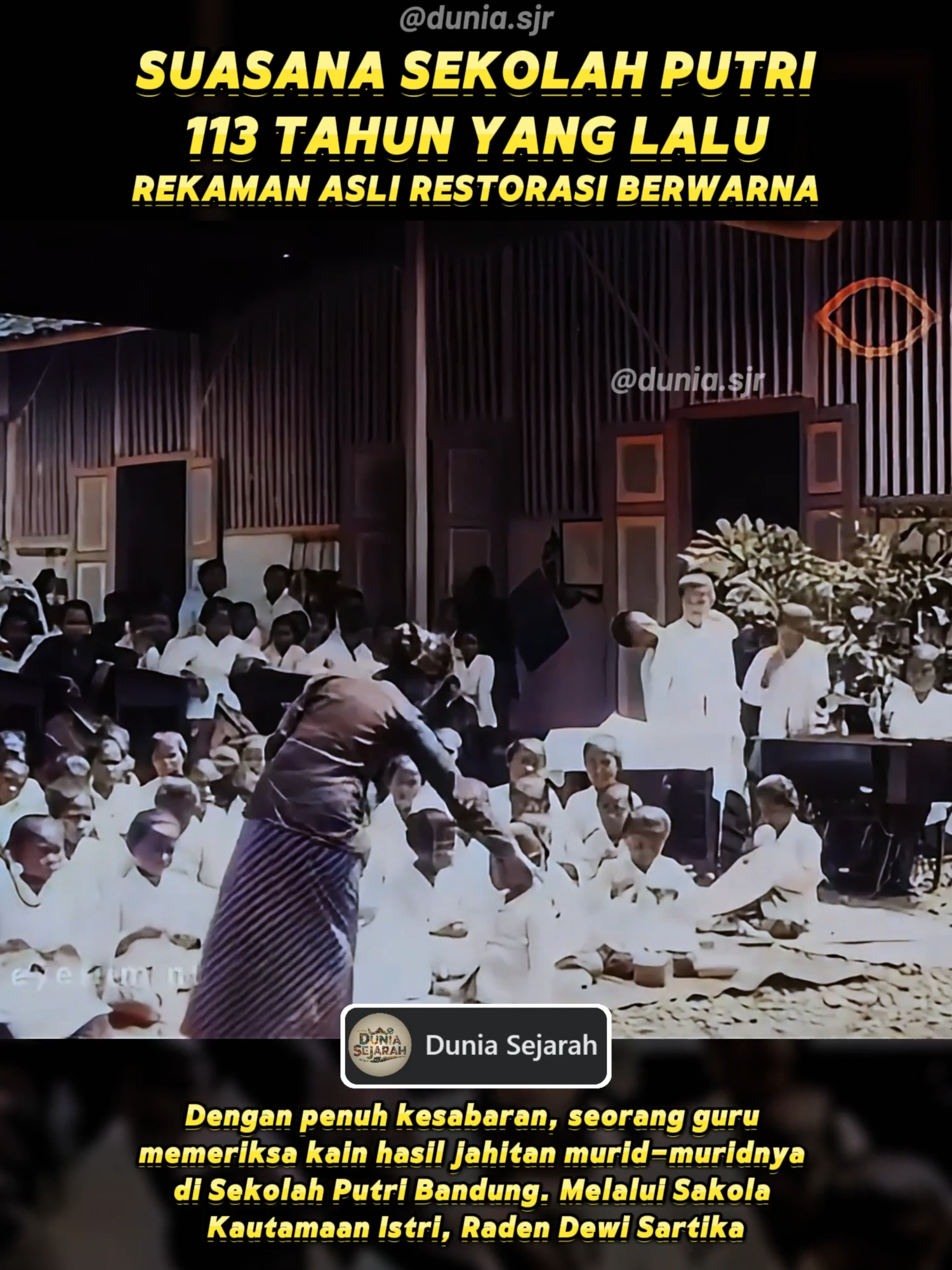 Tahun 1912, di Sekolah Putri Bandung atau Sakola Kautamaan Istri yang didirikan Raden Dewi Sartika, para murid tidak hanya belajar membaca dan menulis. Mereka juga diajarkan keterampilan praktis seperti menjahit, memasak, hingga mengatur rumah tangga. Dalam video ini tergambar momen ketika seorang guru dengan penuh ketelitian memeriksa kain hasil jahitan muridnya. Inilah bagian dari visi Dewi Sartika, membekali perempuan Hindia Belanda dengan ilmu dan keterampilan agar mampu berdikari serta berperan dalam masyarakat. #DewiSartika #SekolahPutri #SakolaKautamaanIstri #PendidikanPerempuan #bandungkuliner #SejarahIndonesia #PendidikanKolonial #HindiaBelanda #Nostalgia