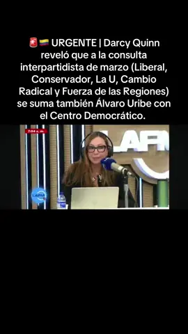 🚨🇨🇴 URGENTE | Darcy Quinn reveló que a la consulta interpartidista de marzo (Liberal, Conservador, La U, Cambio Radical y Fuerza de las Regiones) se suma también Álvaro Uribe con el Centro Democrático. Ahora la expectativa está en si Vicky Dávila, Abelardo de la Espriella y Sergio Fajardo participarán o no. #consulta #colombia #presidente #nomaspetro