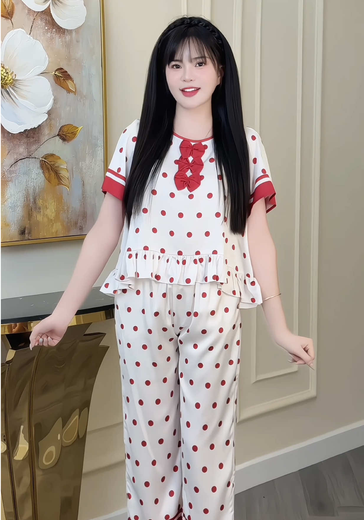 TAY NGẮN 3 NƠ QUẦN 9 TẤC LỤA #champhanriview #pijama 