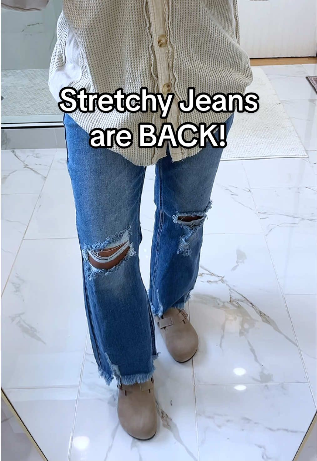 Replying to @Sherri💜  Loving these stretchy jeans! They’re so comfortable and fit TTS!  #stretchyjeans #jeans #distressedjeans #denim #tummycontroljeans @FireSwan 
