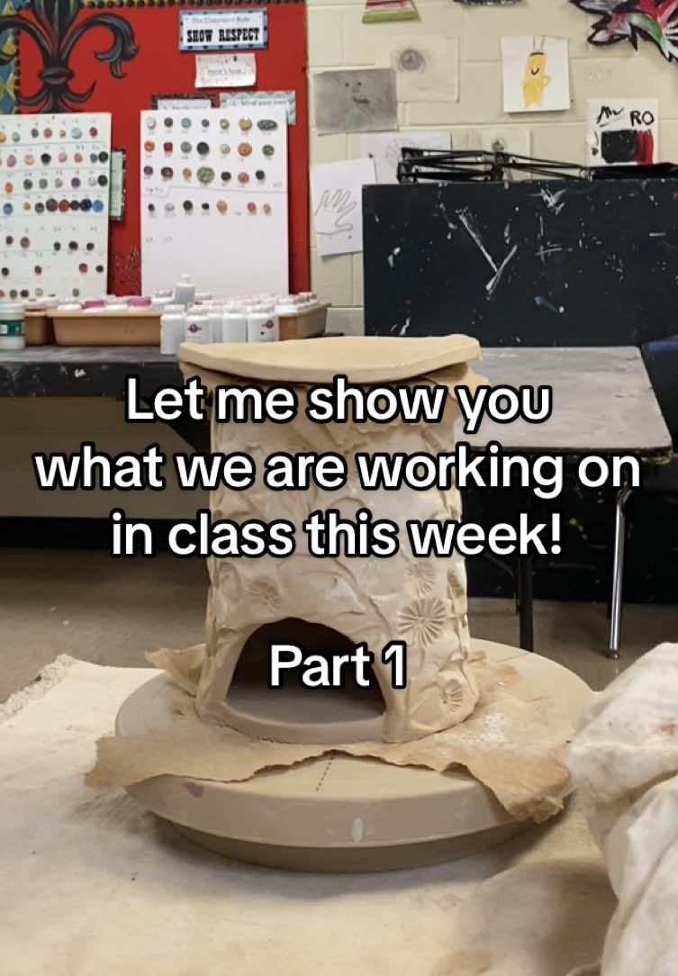 This is the example I made for the students during instructional time! I’m so excited to see their work! This project isn’t any easy one. Slab building can be super tricky but they always turn out so fun and interesting. #art #ceramics #artteacher #teacher #teachersoftiktok 