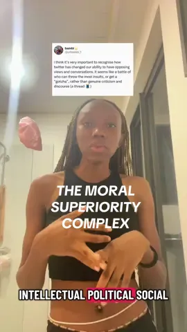 to be completely transparent, a piece was published about me — and in it, i was accused of condoning fascism. simply because i pointed out the moral superiority complex that was on display. and that, to me, was extremely disturbing. i didn’t insult anyone. i didn’t use hateful language. i simply highlighted a pattern i have consistently seen online. yet instead of engaging with my point, the response was to throw labels at me, and accuse me to condone something as heinous as f*cism. that’s not dialogue, activism or progress. this is the problem with so much of what passes for “activism” today. it’s less about educating or creating change, and more about condemning, trolling, and shutting people down. a moral superiority complex — where the goal is to win or cancel, not to understand or uplift. if you care about change, you don’t weaponize morality to silence people. you invite conversation. you educate. you help people see things differently. anything less is just performance.  that’s all :D #yapsession 