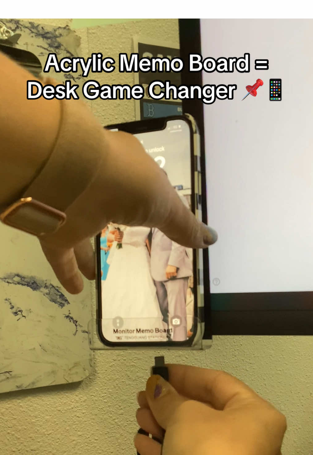 This acrylic memo board attaches right to the side of your computer, holds your phone, Post-its, and even has a clip for papers. Everything you need right where you can see it! 💻✨ #DeskOrganization #TeacherDeskSetup #OfficeOrganization #WorkSmarterNotHarder