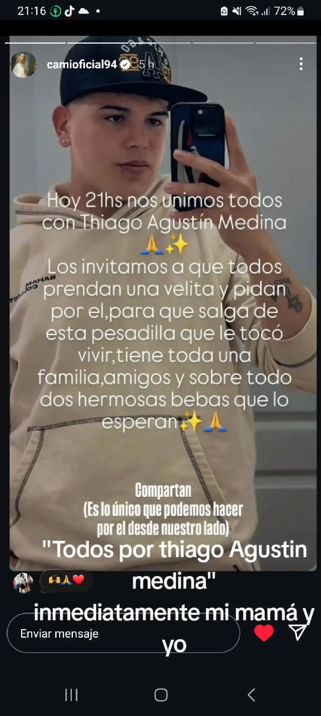 que toda la luz te llegue thiaguito sos Fuerte 💪🏼  las bebas te están esperando. sos un gran pibe seguí luchando luchandola  #thiagomedina #tiktok #oracion #pyf 