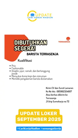 LOWONGAN KERJA MADIUN UPDATE TERKINI SEPTEMBER 2025 #kerja #loker #lokermadiun #lowongan #jobseekers 