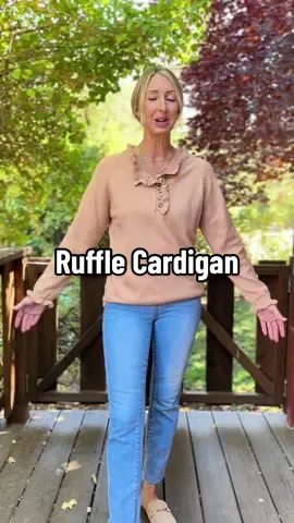 A little ruffle detail makes all the difference. Everyday cozy with something extra. #cardigan #cardigansweater #chicoutfit #sweaterstyle #winterfashion 