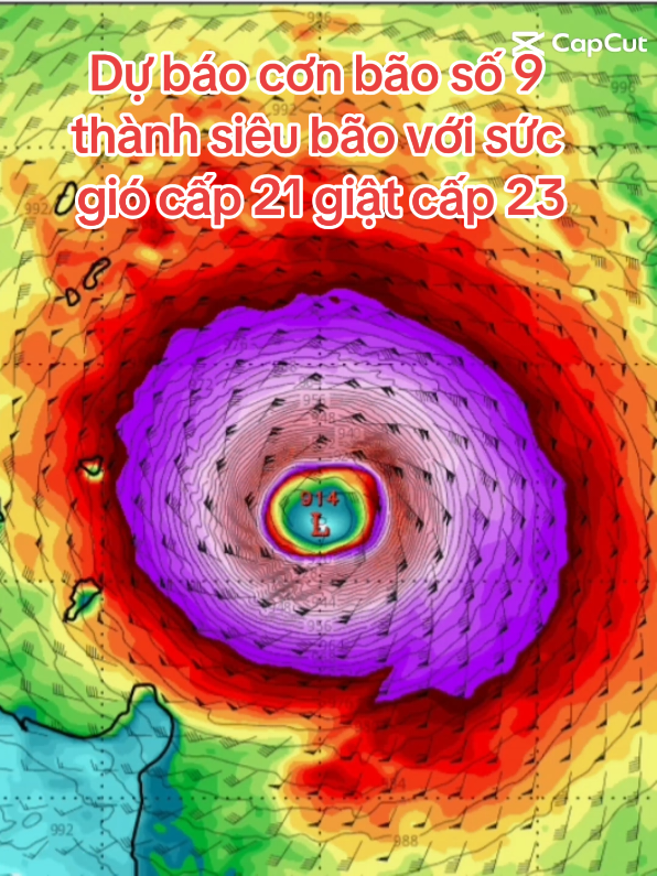 Dự báo cơn bão số 9 thành siêu bão với sức gió 285 km/h giật 350 km/h