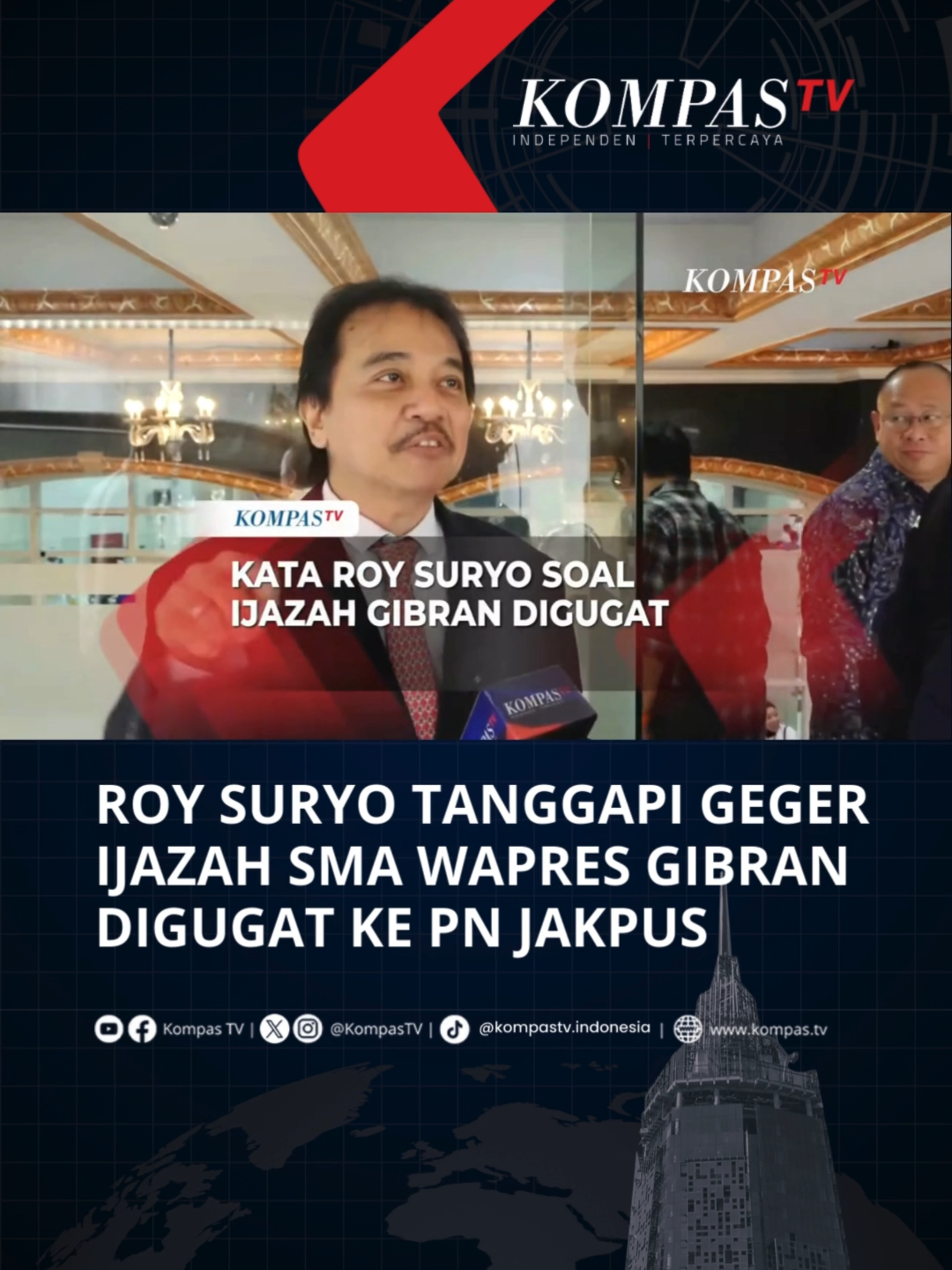 Pakar Telematika, Roy Suryo berbicara terkait ijazah SMA Gibran Rakabuming oleh Subhan Palal ke Pengadilan Negeri Jakarta Pusat senilai Rp125 triliun Rupiah. 