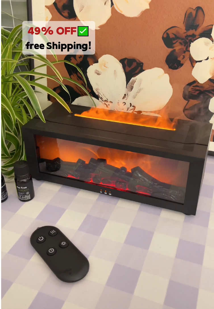 Difusor de aromas con diseño de chimenea y efecto de flama realista. Capacidad de 300ml, humidificador con apagado automático y control remoto. Ideal para dar ambiente acogedor y fragancia al hogar. #AromaLifeShop #FlameDiffuser #HomeDecor #TikTokMadeMeBuyIt #Humidifier