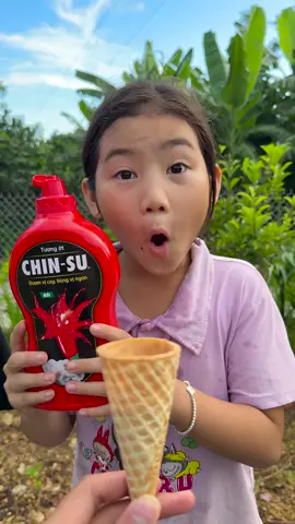 Eyes closed ice cream cone challenge with colorful candy and chili sauce super delicious perfect combination #shorts #jelly#lollipop#centerfresh#kinderjoy