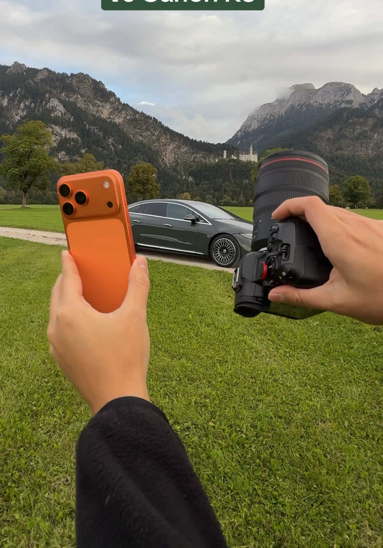 iPhone 17 Pro Max vs Canon R5 📸✨ Testing both against the stunning Mercedes EQS 580 while cruising through the breathtaking Bavarian countryside 🇩🇪🚘🌲 @Mercedes-Benz @apple #shotoniphone 