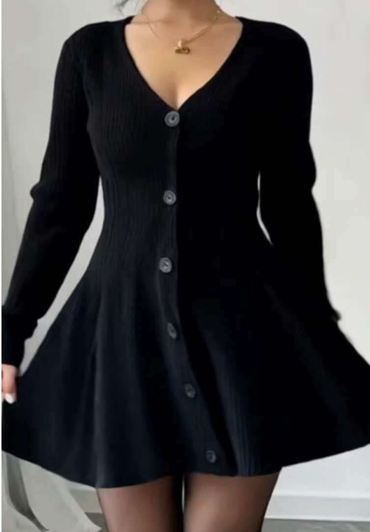 Knitted V-neck Dress💕 #fyp #foryou #womensfashion #knitteddress #vneckdress    