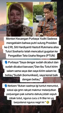 Tutut Soeharto Cabut Gugatan di PTUN, Menkeu: Sudah Kirim Salam #menkeu #purbaya #tututsoeharto 