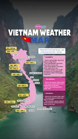 Vietnam Weather Map 2025 🌤🇻🇳 Not all months are the same, here’s when to visit Hanoi, Hue, Hoi An, and Ho Chi Minh City! Save this before planning your trip ✈️ #KissTourVietnam #KissTour #VietnamWeather #VietnamTravel #BestTimeToVisitVietnam           