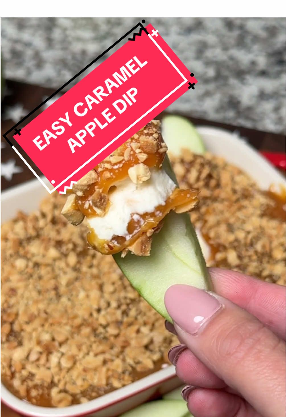 Skip the pumpkin spice & try this Creamy Caramel Apple Dip instead! 🍏  Creamy Caramel Apple Dip ⤵️ 2 blocks cream cheese, softened  3/4 cup powdered sugar  1 tsp vanilla extract  1/2 cup butterscotch chips  12oz caramel dip  1/2 cup chopped peanuts  3-4 apples, sliced (for dipping)  1. Add the softened cream cheese, powdered sugar & vanilla extract to a bowl and mix until creamy.  2. Fold in the butterscotch chips until well incorporated.  3. Spread that mixture into a serving dish. 4. Top with caramel & chopped peanuts, then serve with sliced apples for dipping.  #fallfood #caramelapples #gamedayfood #EasyRecipe 