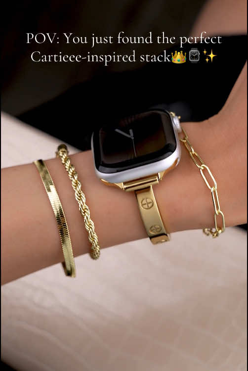Obsesseddd… this is wrist goals💛💅#fyp#watchband #iwatch #tiktokshop #iphone #jewelry #bracelet #tiktokshopfinds#missair #fyp#gold#silver#classic