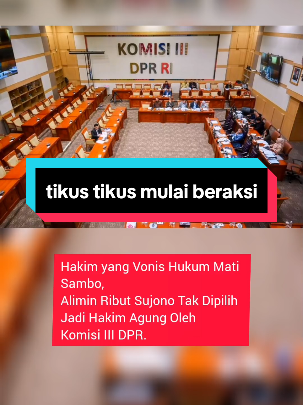 Rapat pleno Komisi III DPR RI, Selasa (16/9/2025), telah menetapkan 10 dari 16 calon Hakim Agung dan Hakim ad hoc hak asasi manusia (HAM) yang telah mengikuti fit and proper test. Dalam proses tersebut , semua fraksi di Komisi III DPR RI mengungkapkan pandangan mereka terhadap para calon Hakim Agung dan mencoret 6 calon Hakim Agung. Dalam fit and proper test Komisi III DPR RI kali ini nama hakim Alimin Ribut Sujono yang terkenal karena menjatuhkan vonis hukuman mati mantan kepala Divisi Propam (Divpropam) Polri Ferdy Sambo justru tak mendapat dukungan. Sebelum dinyatakan tak lolos Hakim Alimin Ribut Sujono sempat dicecar oleh anggota Komisi III DPR RI terkait vonis mati terhadap Sambo, salah satu sosok yang menyearangnya adalah Benny K Harman, politikus partai Demokrat. Keputusan Komisi III DPR RI ini yang tidak memilih Hakim Alimin Ribut Sujono mendapat sinidiran keras di media social. #fypシ #viraltiktokvideo #dpr #indonesia🇮🇩 