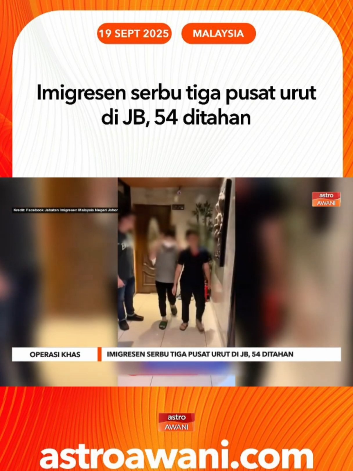 Jabatan Imigresen Malaysia menahan 54 warga asing dan tiga lelaki tempatan dalam operasi khas di pusat urut Johor Bahru kerana disyaki bekerja tanpa dokumen sah. #AWANInews