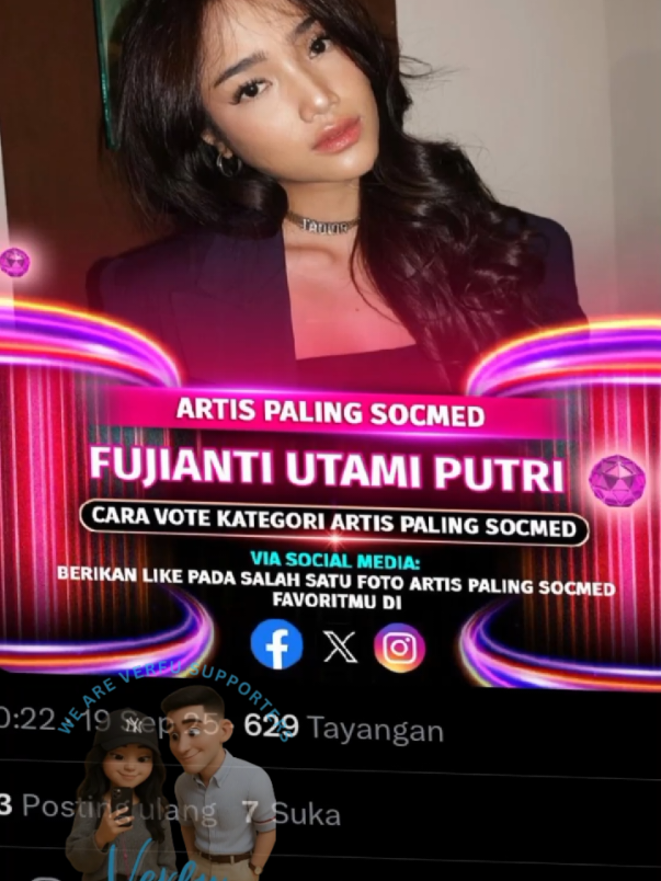 Yuk gaes vote Fujiian maupun mas verrell di kategori Artis tersosmed 2025...Dengan cara like foto mereka dan komen 