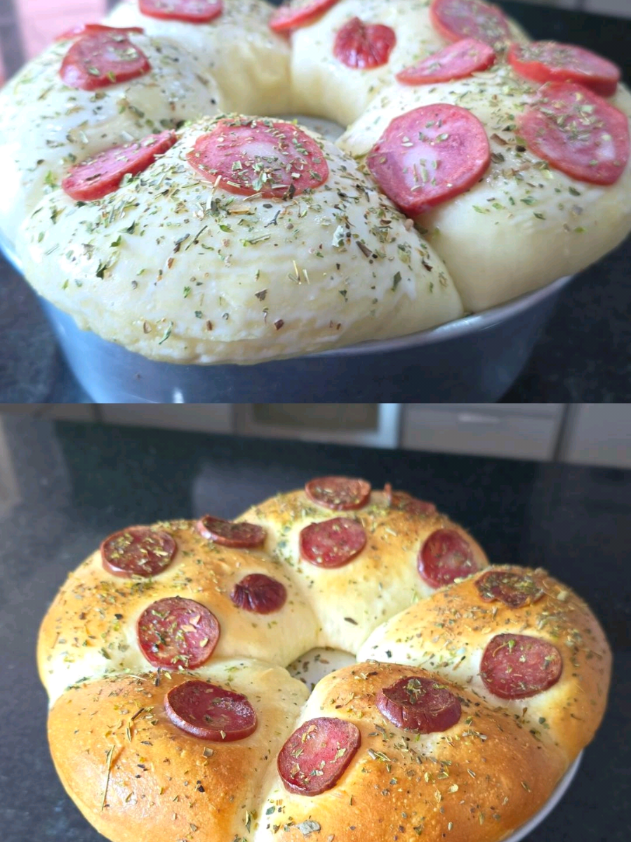 ✨PÃO SALGADO MAIS FOFINHO   DA INTERNET ESSE PÃO VENDE IGUAL ÁGUA - MUITO MELHOR QUE DA PADARIA Ingredientes  1 colher de sopa  cheia de fermento seco  300ml de água morna (aquele morninho que ativa o fermento e faz a mágica acontecer!) 🥛 3 colheres de sopa de açúcar (pra dar o toque docinho que amamos) 🍬   1 ovo inteiro (pra massa crescer com força e leveza) 🥚 60ml de óleo para dar macies nos pães 1 colher de chá de sal (porque equilíbrio é tudo, né?) 🧂 600g de farinha de trigo adicionado até  amassa ficar lisa e parar de grudar nas mãos  Recheio  Calabresa ralada  mussarela oregano reqeijão  📢 Quer aprender mais receitas incríveis de pães caseiros gigantes? 👉 Adquira já meu E-BOOK exclusivo com as TOP 10 RECEITAS DE PÃES CASEIROS por apenas R$ 9,90. É só clicar no link do perfil e garantir o seu! 💖 #ReceitasSimples #comofazerpaocaseiro #paogigantedakasandra #panificação #explore  
