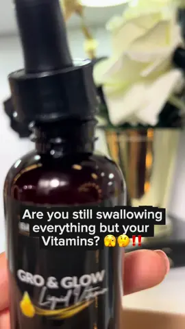 Still eating your vitamins? 👀  Time to level up‼️ Our Glow & Grow Liquid Vitamins are smooth, tasty, and work faster than pills or gummies 💧✨ Stronger hair, glowing skin, healthy nails