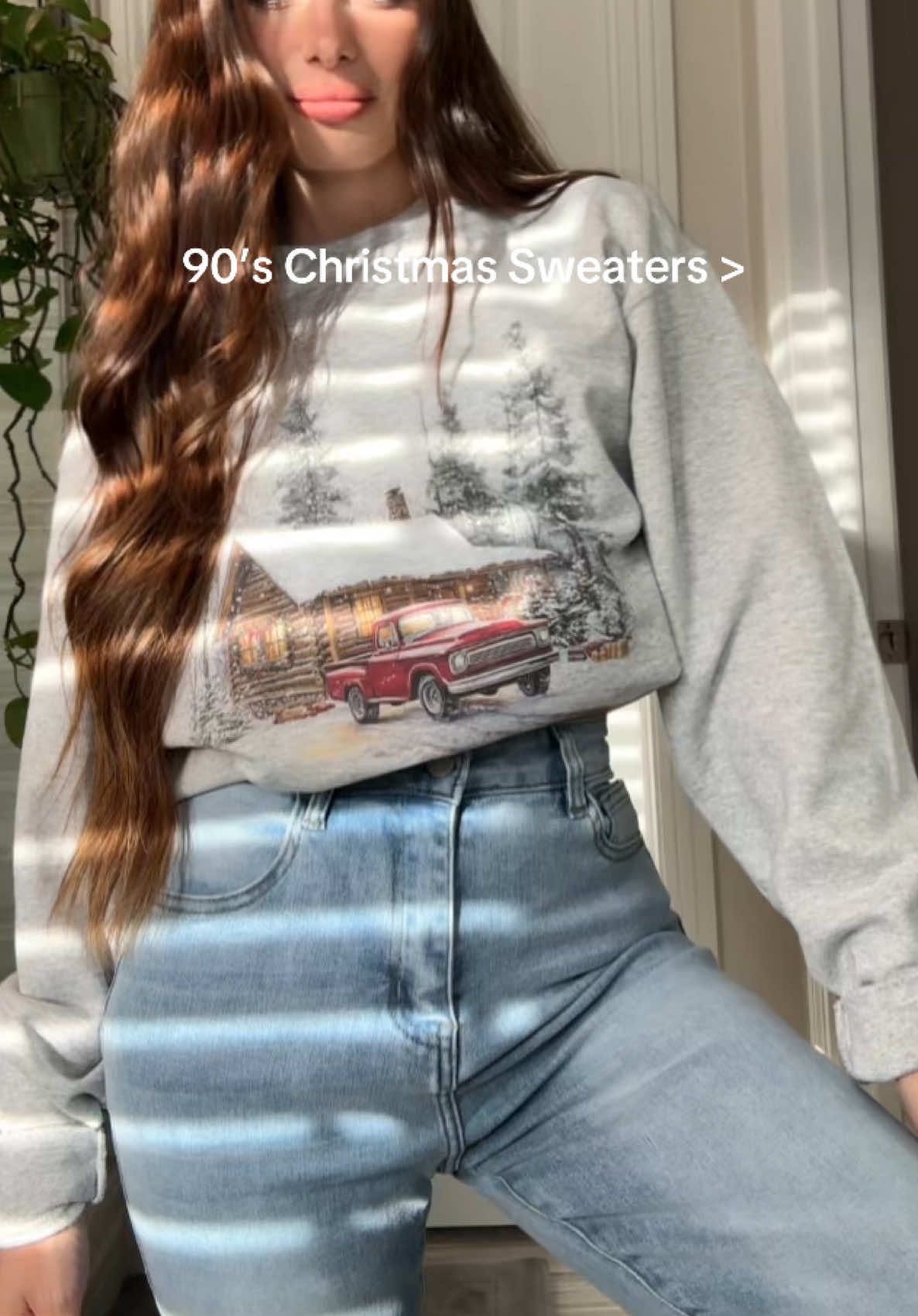 This Retro Red Pickup Christmas Cabin Sweater is giving 90’s vibes and I am here for it >> #vintagestyle #christmassweater #sweater #christmas #tiktokshopcreatorpicks   