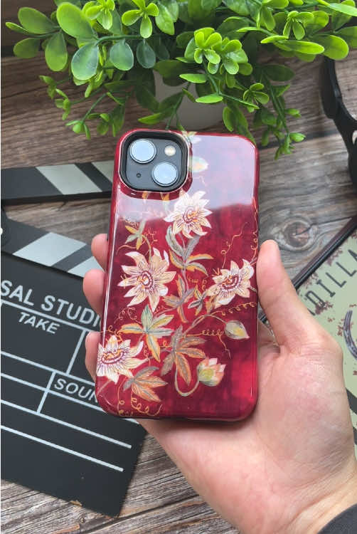 Your phone deserves to wear something this beautiful 😍 #floralphonecase #aestheticphonecase #burgundyphonecase #cottagecorestyle #botanicalbeauty 