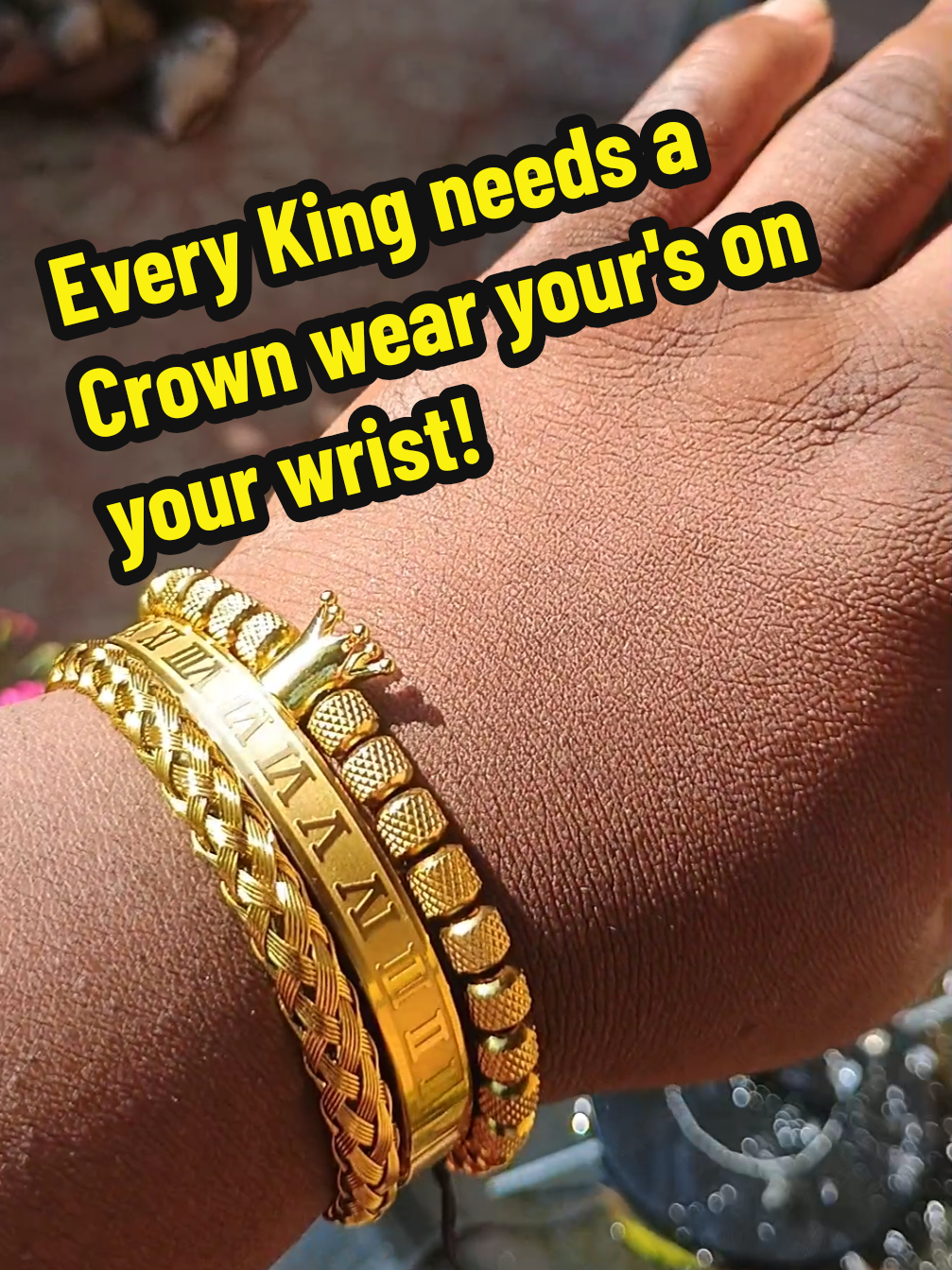 This Crown bracelet set is made for kings—bold, eye-catching, and built to stand out. You get three individual men’s bracelets in one sleek package: a royal crown bracelet with textured beads and a signature crown charm, a woven rope-style bracelet that adds rugged texture and strength, and a bold Roman numeral bracelet crafted from durable stainless steel. Together, they create a stacked, powerful look that blends modern edge with regal confidence. Available in gold, silver, or black, this men’s bracelet set is perfect for any man who wants to make a royal statement. Wear them together or separately—either way, they speak strength, leadership, and style. You don’t have to be a king to look like one. 👑🔥 #CrownBracelet #MensJewelry #RomanNumeralBracelet #RopeBracelet #mensstyle 
