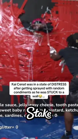 Kai Cenat was in a state of DISTRESS after getting sprayed with random condiments as he was STUCK to a wall😭…  #kaicenat #twitch #mafiathon3 