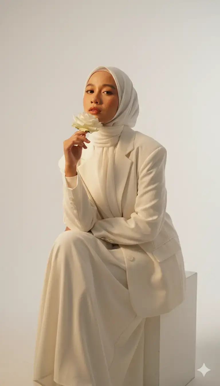 Cara edit buat foto Gemini ai Step 1. Masuk ke aplikasi google Gemini Step 2. Tekan tanda (+) Step 3. Masukin foto di galeri yg ingin di edit Step 4. Salin promptnya Edit foto ini menjadi foto duduk santai di studio foto dengan pantulan cahaya senja. Ia mengenakan outfit serba putih tulang : Blazer oversize, hijab putih dan rok putih tulang. Anggle dari depan, gaya elegan dan edgy dengan gaya misterius. Tangan di dagu memegang bunga dan wajah. step 5 : tunggu sebentar, lalu download  selamat mencoba  #editfotogeminiai #geminiai #googlegemini #fotogemini #fypシ 
