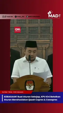 KPU bikin aturan, publik protes, eh… buru-buru dicabut 🤔 Asal buat – asal cabut, beginikah wajah lembaga penyelenggara pemilu kita? Demokrasi butuh transparansi, bukan drama regulasi! ✊ ___________________ Instagram: @mad.idn Tik-Tok: @mad.idn X: @mad_idn Facebook: MAD Indonesia #indonesiagelap #viral #fyp #trending 