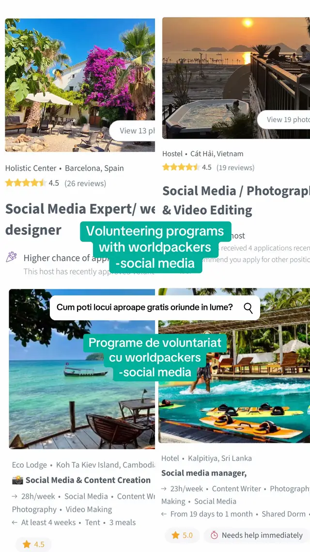 Cateva exemple de programe de voluntariat daca vreti sa va imbunatatiti skill-urile in social media. Puteti opta si pentru alte programe daca aveti alte skill-uri, dar mie acestea mi s-au parut foarte interesante. Voi pe care l-ati alege? Puteti gasi link-ul pentru codul de reducere in bio sau in comentarii. Here are some examples of volunteer programs if you want to improve your social media skills. You can also opt for other programs if you have other skills, but these seemed very interesting to me. Which one would you choose? You can find the discount code for the membership in the bio and in the comments. #voluntariat #worldpackers #volunteering #livingabroad #traveltiktok 
