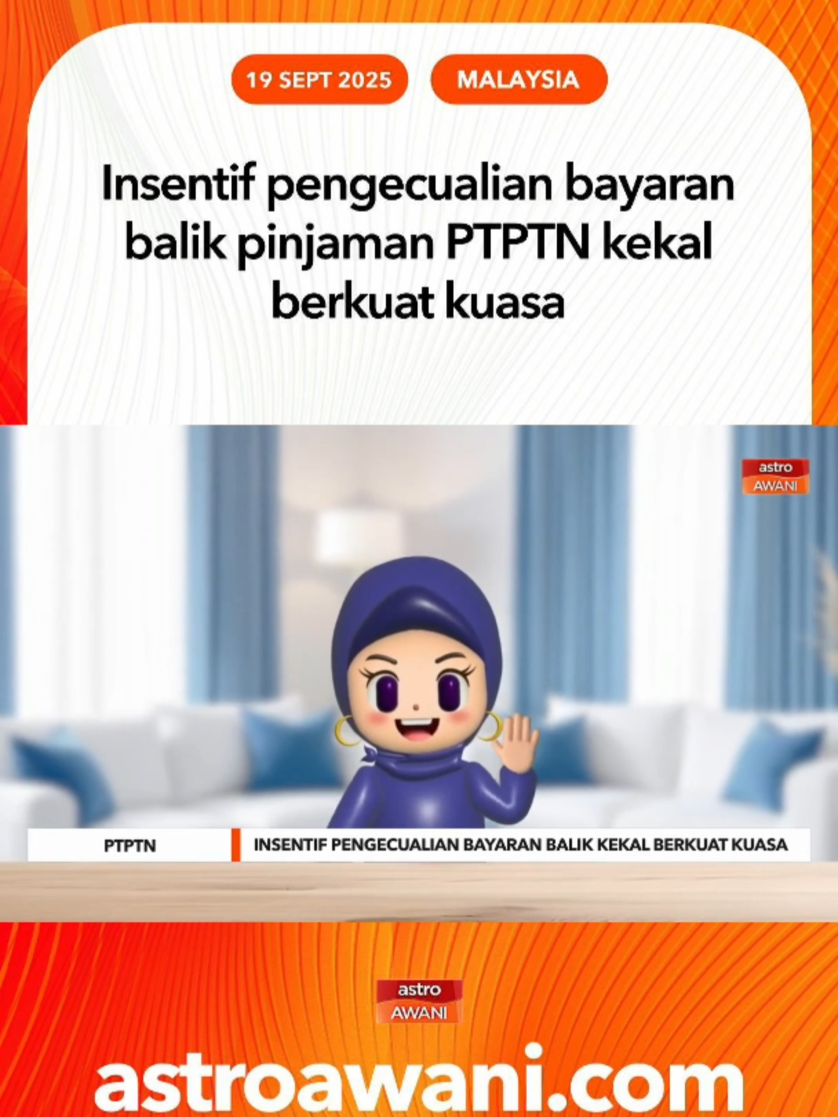 Dasar insentif pengecualian bayaran balik pinjaman Perbadanan Tabung Pendidikan Tinggi Nasional (PTPTN) bagi graduan Ijazah Sarjana Muda Kelas Pertama kekal berkuat kuasa dan tidak pernah ditarik balik. #AWANInews
